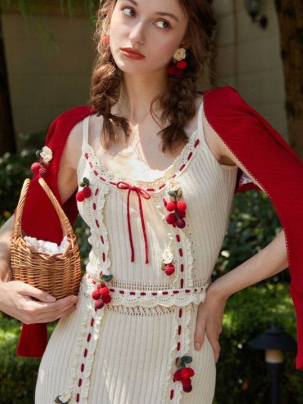 LACEMADE Strawberry Farm ribbed knit wrap cardigan - Picture 3 of 11
